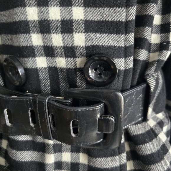 Giacca Black and White Belted Jacket - Funnel Collar Peacoat - Picture 2 of 5